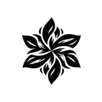 A symmetrical, stylized black and white floral design, rendered with bold linework and contrasting light and shadow, evoking a sense of modern elegance. vector