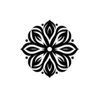 Elegant black and white floral with layered petals radiating from a central circle, creating a symmetrical, stylized, and modern geometric composition. vector