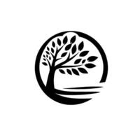 Stylized Black Silhouette of a Tree Enclosed in a Circle, Representing Nature and Growth with Minimalist Design. vector