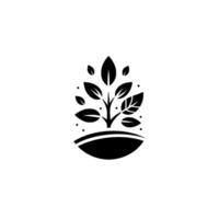 Minimalist Black and White Illustration of a Plant Emerging from the Earth, Symbolizing Growth and Natures Harmony. vector