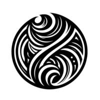 Intricate Black and White Circular with Flowing Swirls and a YinYang Inspired Composition, set against a stark white background. vector