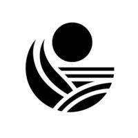 Abstract Minimalist Composition Black Sun, Crescent, Waves on White, Modern Emblem. vector