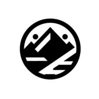 Abstract Geometric Mountain Logo Black White with Minimalist Peaks, Circles, and a Circular Frame vector