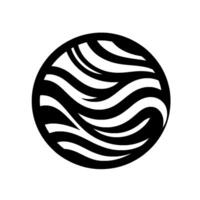Black and white circular featuring swirling, wavelike patterns within a negative space composition. vector