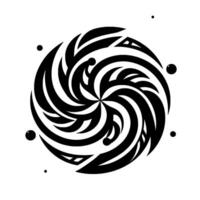 Abstract swirling black and white resembling a vortex with flowing shapes and dot elements against a clean white backdrop. vector