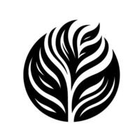 Abstract Minimalist Black and White Emblem A stylized, symmetrical botanical within a circle, evoking a sense of nature and balance. vector
