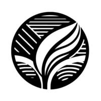 Abstract Black and White Circular with Foliage Motif and Geometric Shapes, evoking Modern Minimalism. vector