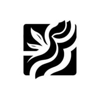 Abstract Black and White Floral within a Square, featuring stylized leaves and flowing organic shapes, creating a modern and minimalist aesthetic. vector