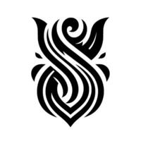 Abstract Black and White Composition Symmetrical Flowing Lines and Ornamentation, Graceful and Elegant on White Background. vector