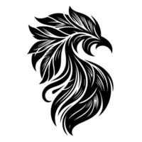 Ornate Black Feathered Bird Design An Elegant, Monochrome Illustration Featuring Detailed Curving Lines and Organic Forms on White vector