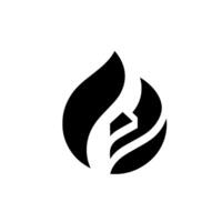 A striking, abstract black and white featuring a stylized flame containing geometric shapes evoking fire and energy, set against a plain white background. vector