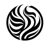 Abstract Black and White Circle Swirling, Organic Forms Resembling Fire or Water, Minimalist on White Background. vector