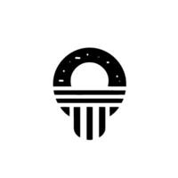 Abstract Black and White Geometric Shape with a Ring and Vertical Lines, Representing a Minimalist Design. vector