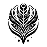 Abstract Black and White FeatherLike with Symmetrical Lines, Dots, and Circular Top, Art vector