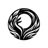 Symbolic Black and White Circular Illustration featuring a stylized hand reaching amidst organic shapes, possibly leaves or feathers, evoking grace and unity. vector