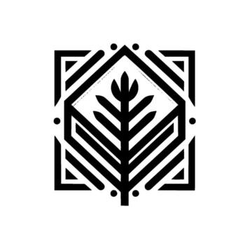 un minimalista negro y blanco geométrico presentando un estilizado árbol dentro un arquitectónico estructura, significando crecimiento y naturaleza. vector