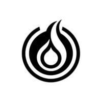 Stylized Black and White Flame Within Concentric Circles on a White Background, Minimalist Design. vector