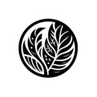 Intricate Black and White Botanical Composition A Leafy Enclosed Within a Circular Frame on a Bright White Background vector
