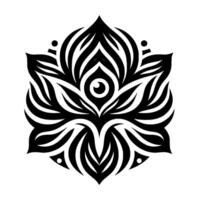 Elegant black and white symmetrical floral with an eyelike center, showcasing organic shapes and a modern minimalist aesthetic against a plain white background. vector