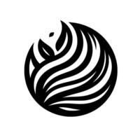 Abstract Black and White Logo A stylized circular featuring a leaflike structure within wavy stripes, resembling a seed or eye. vector