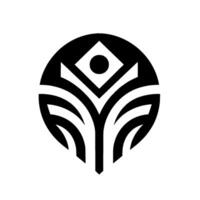 Bold Black and White Minimalist Logo Humanlike form with circle and geometric elements, creating a stylized emblem of growth and connection. vector