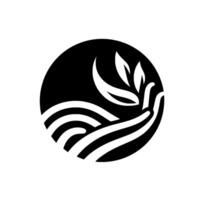 A minimalist black and white featuring a hand cradling a plant with three leaves within a circle, depicting growth and nurture. vector