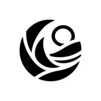 A stylized black and white circular featuring abstract leaflike shapes and a partial circle, suggesting nature and simplicity. vector