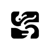 Abstract Black and White Symbol Depicting Intertwined Forms and Rounded Shapes in a Symmetrical Composition on a White Background. vector