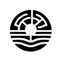 Abstract Monochrome Graphic A Circular with Radial and Curved Elements, Symbolizing Water SunWheel, Against White. vector