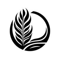Elegant Black and White Featuring a Stylized Feather Enclosed Within a Curved Circle Element, Minimalist and Modern Composition. vector
