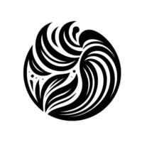 Abstract monochrome swirling composed of stylized leaves, organic shapes, and rounded forms, creating a dynamic circular composition on a white background. vector
