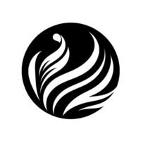 Abstract monochrome of a stylized bird within a circle, depicting wings and flowing feathers, representing freedom and grace. vector