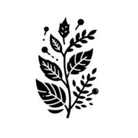 Stylized Botanical Illustration A Black and White Arrangement of Leaves, Berries, and Twigs, Creating a Simple, Elegant, and Modern on a White Background. vector