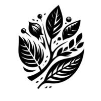 Elegant Black and White Botanical Illustration A symmetrical composition of leaves, berries, and buds arranged to create a natural and artistic design. vector