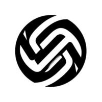 Abstract black and white circular featuring interwoven, stylized S shapes, creating a modern, geometric or element. vector