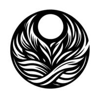 Abstract Black and White Circular with a Central Aperture and FeatherLike Pattern vector