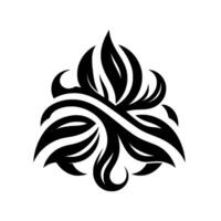 Intricate Black and White Floral Emblem Symmetric, Abstract, and Ornamental with Spiraling Tendrils and Leaflike Forms on a White Background. vector