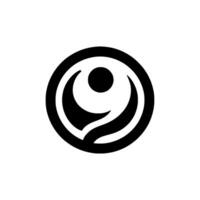 A minimalist, symmetrical black and white featuring a central dot encircled by stylized, curved shapes, evoking a sense of harmony. vector