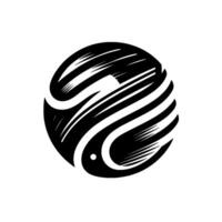 Stylized Black and White Globe Logo, Featuring Dynamic Curved Lines and a Dot, Suggesting Movement and Modern Design. vector