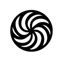 Black and white swirling circular with a vortexlike pattern, set against a clean white background. vector