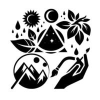 A Symbolic Black and White Composition Natures Elements and Artistic Creation Intertwined vector