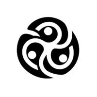 Abstract Monochromatic Design A swirling, trilobed shape in solid black against a pure white backdrop, with circular internal elements and a clean, minimalist aesthetic. vector