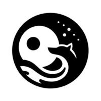 A yinyang styled featuring a stylized fox contemplating the moonlit night sky with a star field. vector