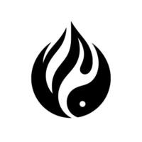 A stylized black and white graphic, shaped like a flame or teardrop, combining elements of a Yin Yang symbol. vector