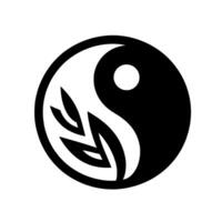 Symbolic Yin and Yang with Organic Embellishments A minimalist composition, incorporating botanical elements into the traditional balance of opposing forces, set against a stark white backdrop. vector
