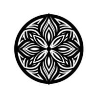 Symmetrical Black and White Floral Mandala Featuring Intricate PetalLike Patterns Within a Circular Frame, Evoking a Sense of Balance and Harmony. vector