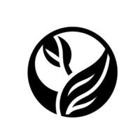 Circular Black and White Minimalist Logo Two Leaves and a Stem Inside a Bold Ring, Suggesting Nature and Growth. vector