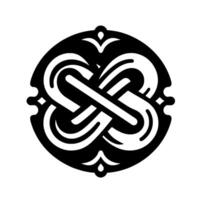 Intricate Black and White Celtic Knot within Circular Frame, Embellished with Ornamental Flourishes. vector