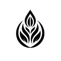 Abstract black and white minimalist featuring stylized plant within an organic circle, with hints of shadow. vector