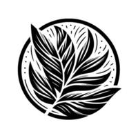 Bold Black and White Minimalist Illustration of Leafy Fronds Inside a Circle, Suggesting Nature and Simplicity. vector